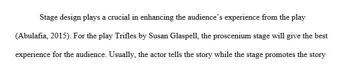 For this first essay, you will apply some of the concepts we read about in our Wilson text to the Susan Glaspell play Trifles.