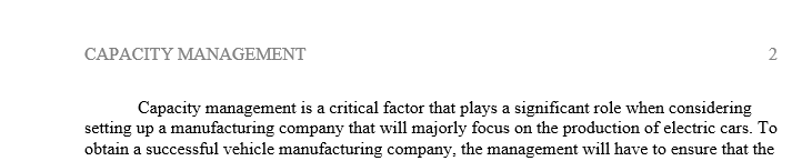 What considerations in terms of capacity management do you consider relevant given a car manufacturing operation similar to Tesla? 