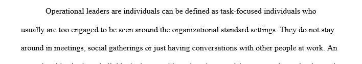 Define and provide an example of a visionary leader, a processor leader, and an operator leader, backing your work with credible sources.