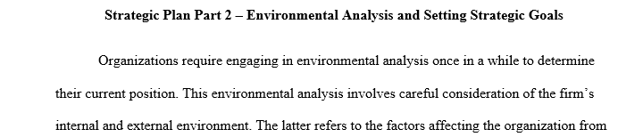 Describe possible implications of environmental analysis in the creation of your strategic plan.