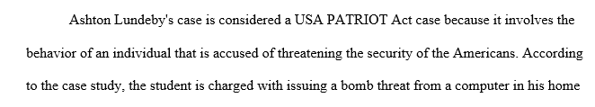 Explain why this situation is interpreted to be a USA PATRIOT Act case. Suggest whether you believe it should or should not be 