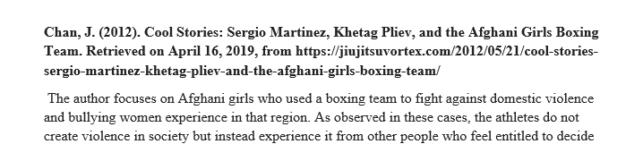 Students will write an 8-10 page research paper analyzing a fighter or a specific fight and then exploring his, her, or its significance to our society