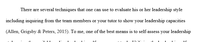 The purpose of this assignment is to provide you with an opportunity to reflect on your personal leadership style as a basis for continued learning. 