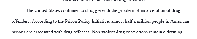 Write a 3- to 5-page essay addressing incarceration of non-violent drug offenders.