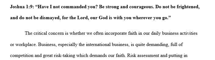 According to these two Scripture, write two pages of journal related to international business. Each Scripture for one page. 