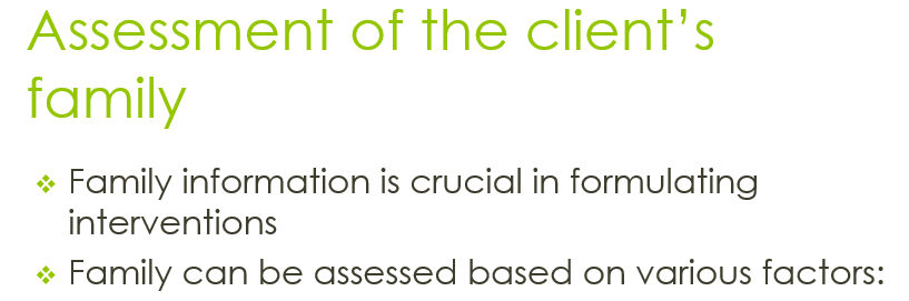 you have been asked to present a client family vignette of the seriously mentally ill (SMI) and/or addicted client and her/his family 