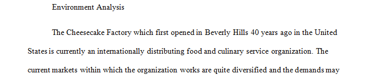 Analysis of The cheesecake factory according to the framework.