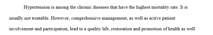 Write a 2–3-page paper discussing the concepts of health promotion, health maintenance, health restoration and health teaching to an adult patient with this chronic disease.