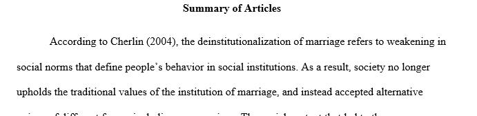 A concise summary of the main point(s) of two readings from the week or week before in which you answer the question.