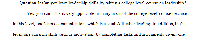 Can you learn leadership skills by taking a college-level course on leadership