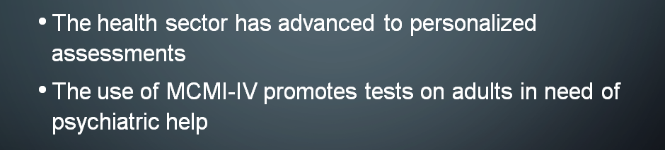 Create a PowerPoint presentation of 16-18 slides for the Millon Clinical Multiaxial Inventory-IV (MCMI-IV).