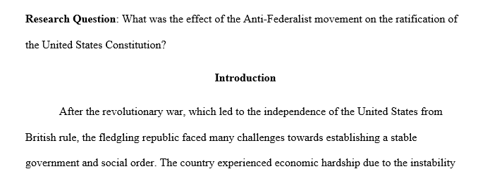 In this project you will write the introductory paragraph of a history paper based on one of the questions you identified in your topic 