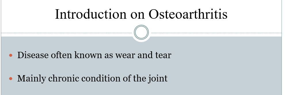 Prepare a power point presentation with the Iceberg phenomenon on Osteoarthritis.