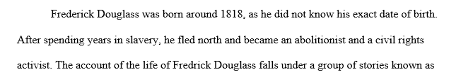 The major assignment for this week is to compose a 900-word essay on the Narrative of the Life of Frederick Douglass