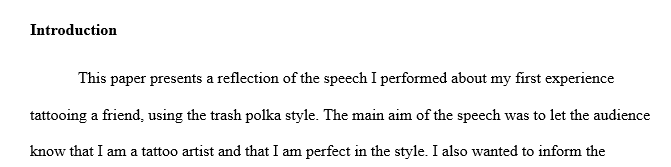 This is a speech assignment. The professor wants me to write a 2 full pages paper about a reflection of a speech I performed.