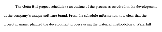 What types of information have we learned about the Getta Bill project by reviewing the project schedule and all the information used 