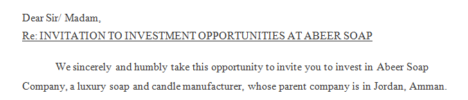 Write business latter to Introduce my products to several industries and investor here in united state