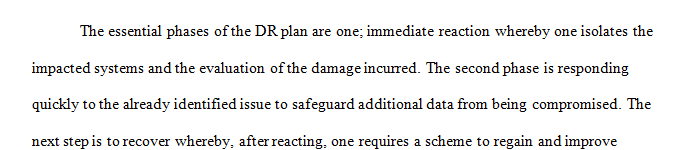 List the critical elements that comprise the response phase of the DR plan 