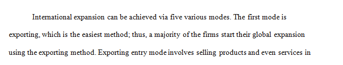 What five entry modes do firms consider as path to enter the international market