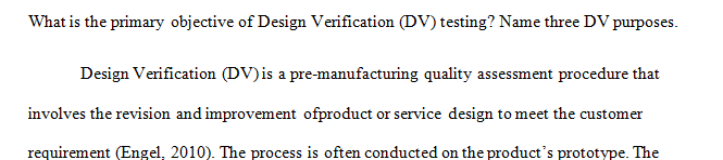 What is the primary objective of Design Verification (DV) testing