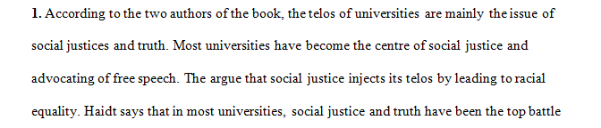 What is the telos of a university according to the authors our book