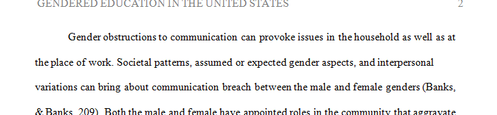 Write a 3–4-page evaluation of gender and education in the United States.