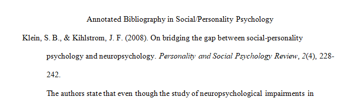 Annotated Bibliography focus in Social Personality Psychology