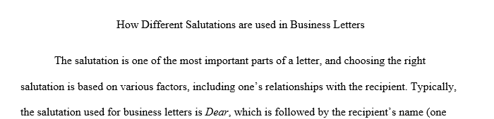 Describe how different salutations are used in business letters and provide an example for each.