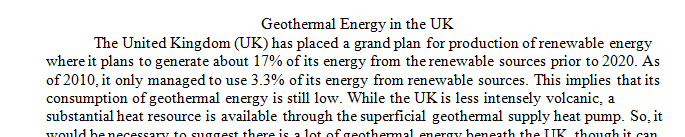 Discuss the potential of the utilization of geothermal heat for power generation (electricity and heat) in the UK.