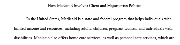 Examine how Medicaid involves both client and majoritarian politics. 