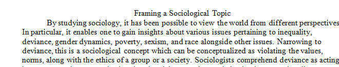 Project 1: Framing a Sociological Topic as an Everyday Sociologist