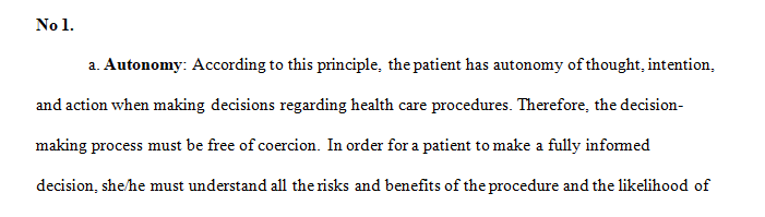 Ideally for a medical practice to be considered ethical The medical professionals must respect all four of these principles