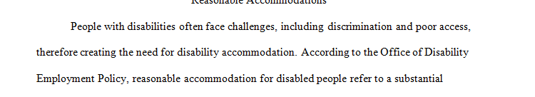 Prepare to engage in discussion by finding and presenting two examples of reasonable accommodations for disabled individuals