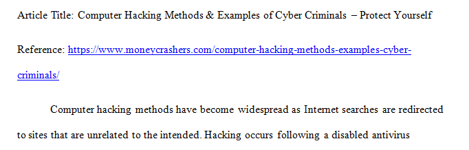 Search the Internet and locate an article that relates to the topic of HACKING and summarize the reading in your own words