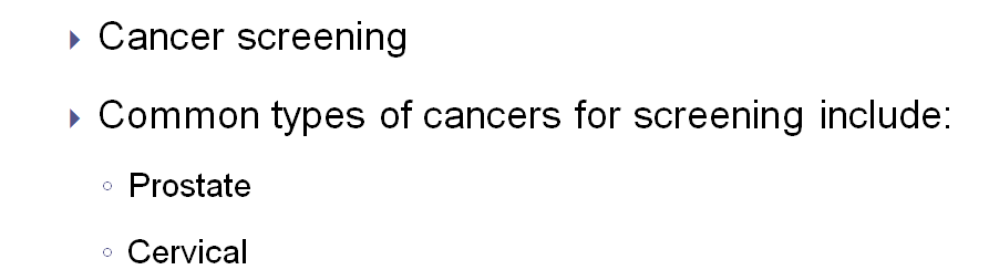 Select a screening test and the age appropriate population at risk.