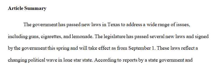 Article must be related to state government county government or local government in Texas.