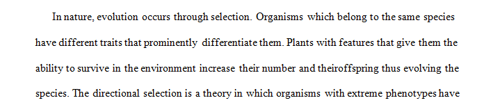 Compare and contrast directional selection and disruptive selection and provide an example of each. 