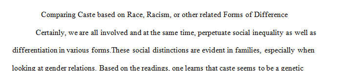 Compare caste to your understanding of race racism or other related forms of difference in a society you know well.