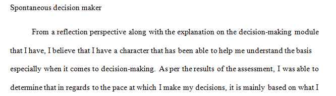 Decision-Making Style Assessment Reflection Description