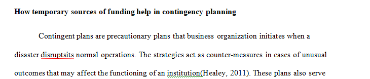 How do sources of temporary funding help in contingency planning