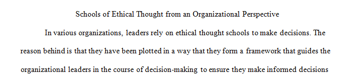 How would you describe the schools of ethical thought from an organizational perspective