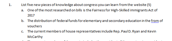 List five new pieces of knowledge about congress you can learn from the website