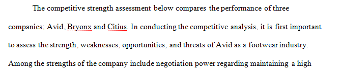 Prepare a competitive strength assessment for your BSG company and two other BSG companies that you