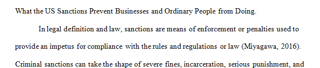 Write a 450 report on what the US sanctions prevent businesses and ordinary people from doing 