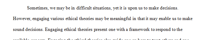 Write an essay (2-3 pages) in which you describe the ethical theory that you consider the most plausible theory of ethics.