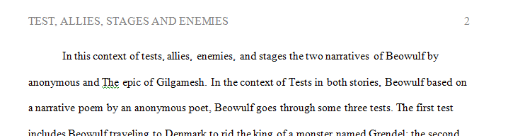 Compare and contrast: Tests Allies Enemies  Stages using two of the following works