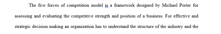 From the e-Activity analyze the industry you selected using the Five Forces of Competition Model to determine the impact of each of the five forces.