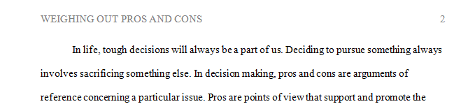 The topic is "when making a tough decision, I always carefully weigh out pros and cons