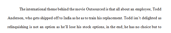 What is the international theory behind the theme of the movie “outsourced