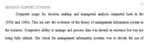 Write a 2 to 3 page essay describing how business decision support systems have evolved over the past several decades as computer